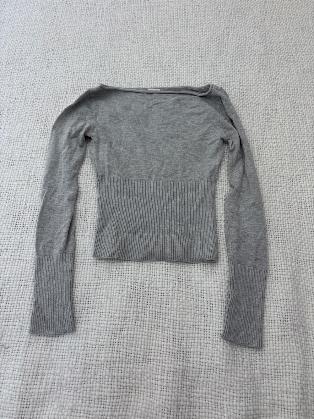 Garage light grey tight off the shoulder sweater top